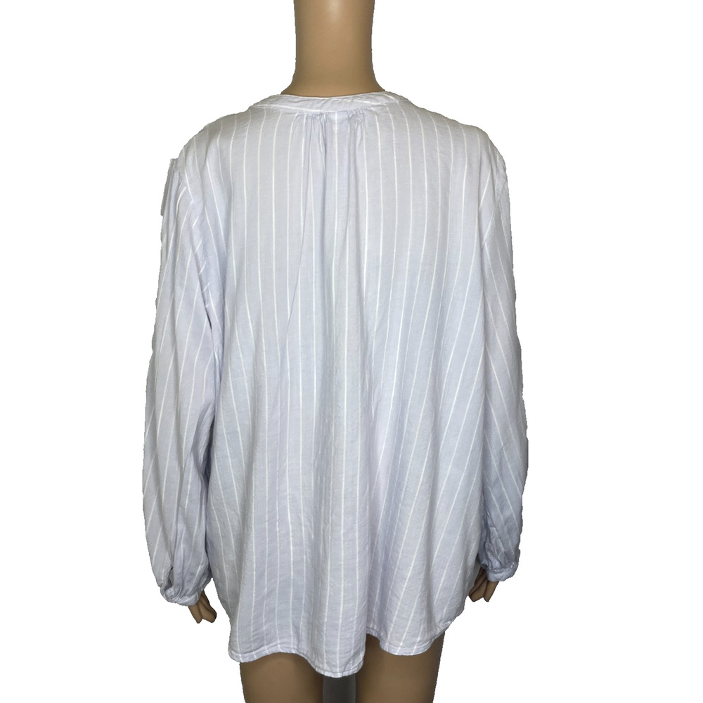 Women's XL Old Navy Purple Stripe Notch Collar Long Sleeve Cotton Blend Blouse - Picture 3 of 5